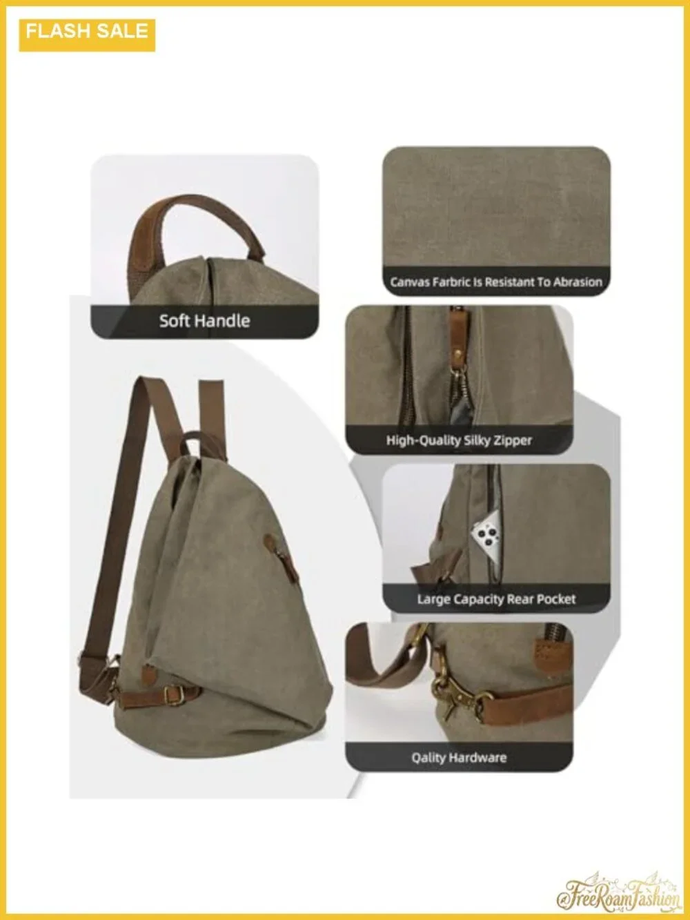 Canvas Vintage Backpack - Waterproof Leather Trim Casual Daypack for Travel